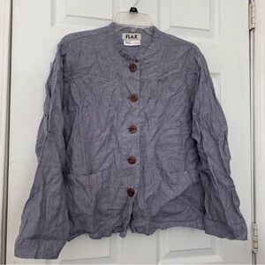 Flax 100% Linen Shirt Jacket Herringbone Button-Down Shirt Jacket Small Pockets